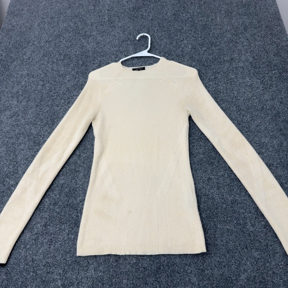 Rag & Bone Sweater Womens M Cream Cashmere Ribbed Crew Neck Minimalist Luxury